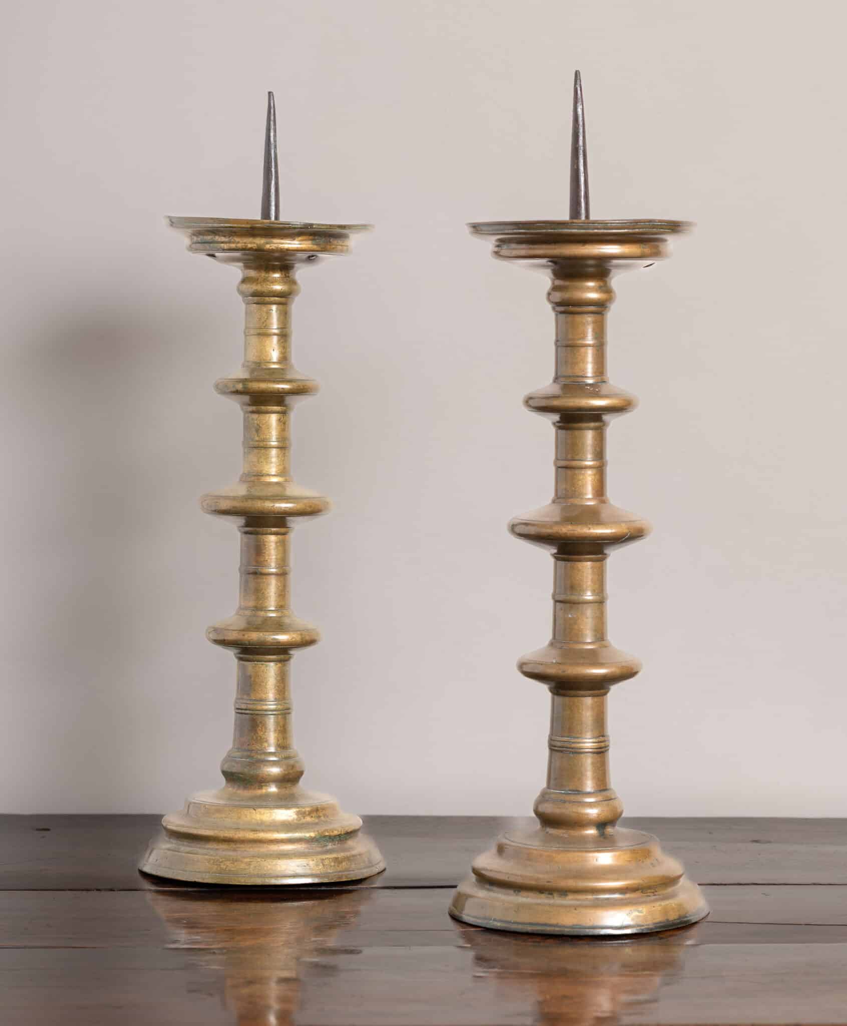 Pair of Monumental Nuremberg Brass Pricket Candlesticks