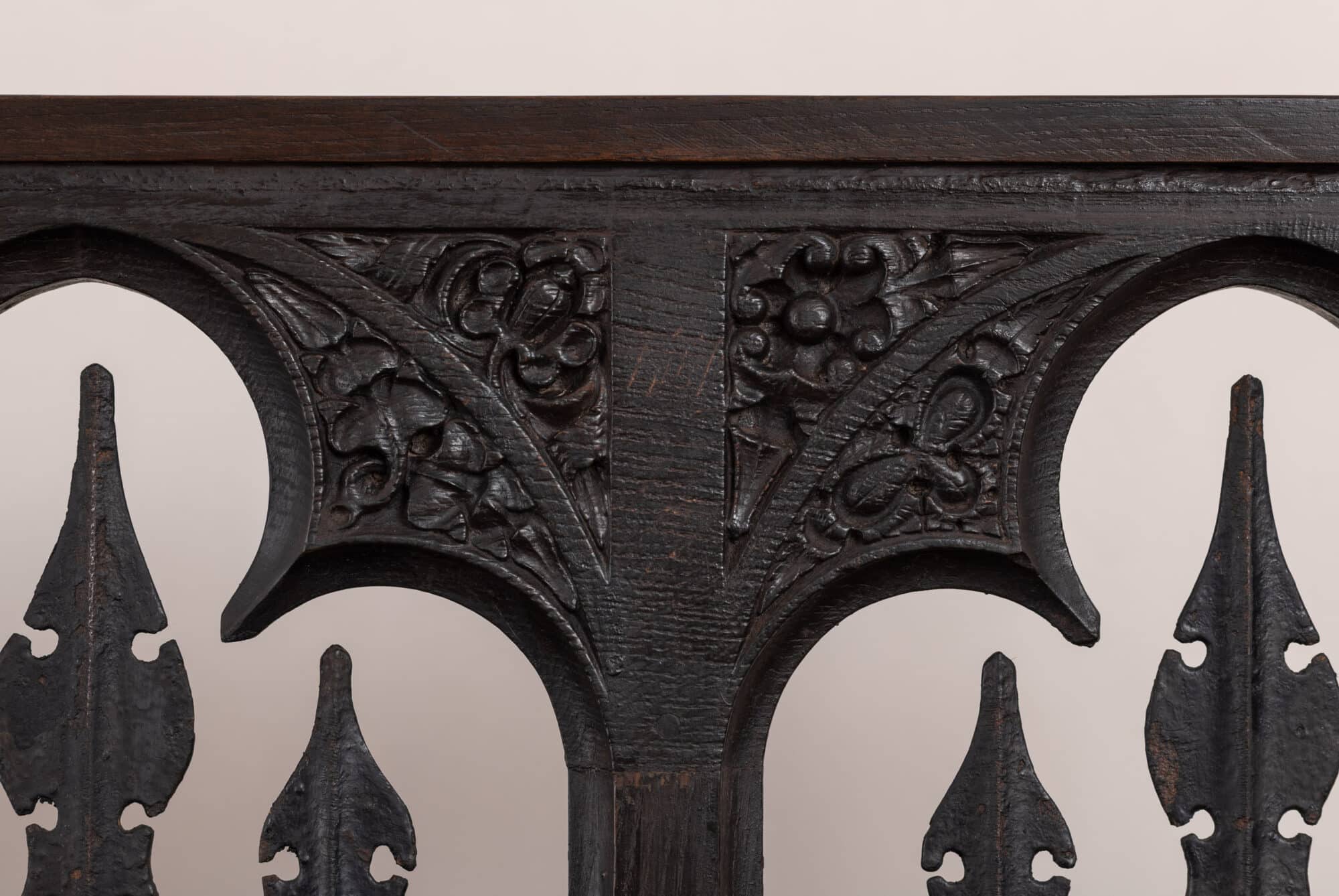 Four Early Tudor Oak and Wrought-Iron Traceried Screen Panels