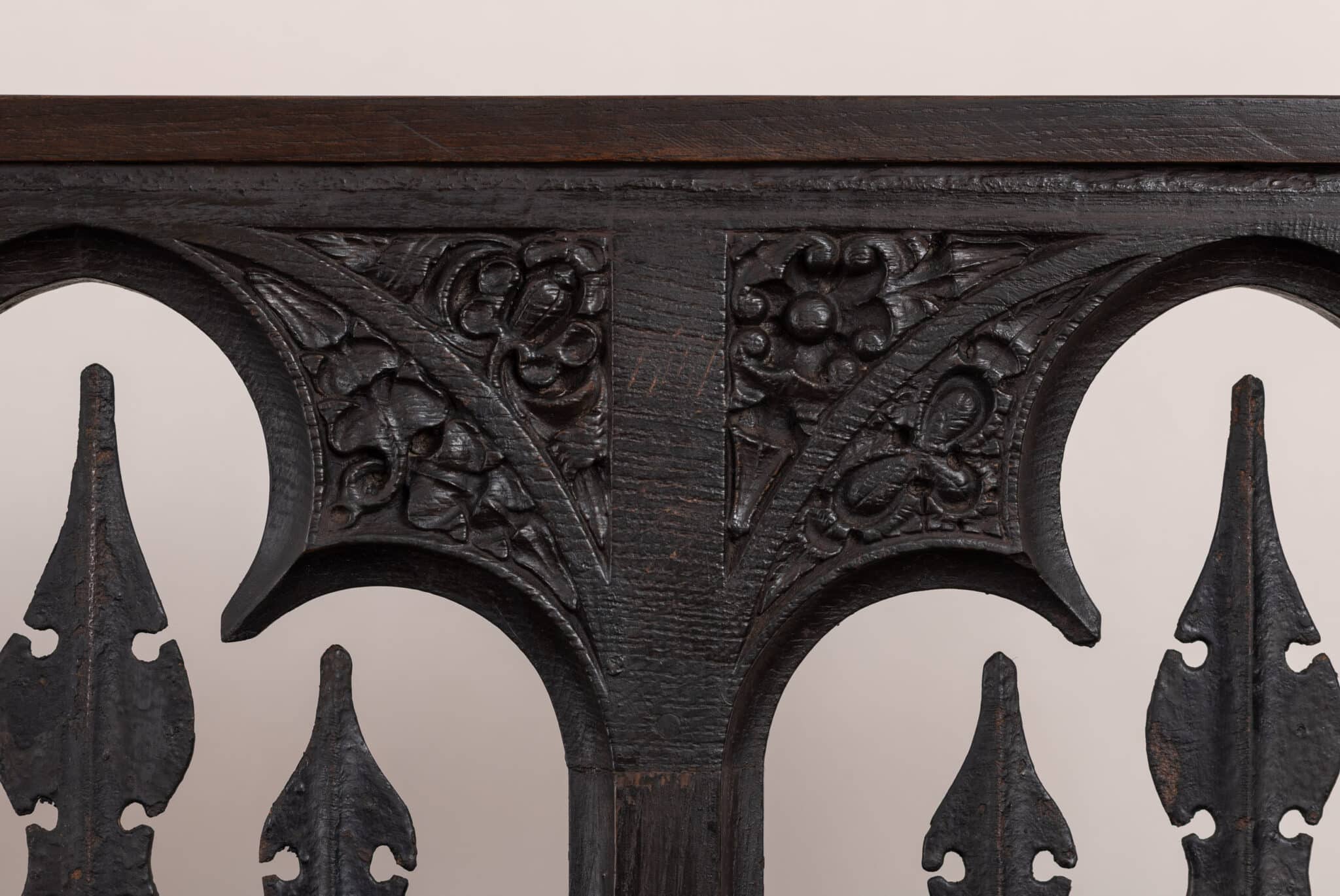 Four Early Tudor Oak and Wrought-Iron Traceried Screen Panels
