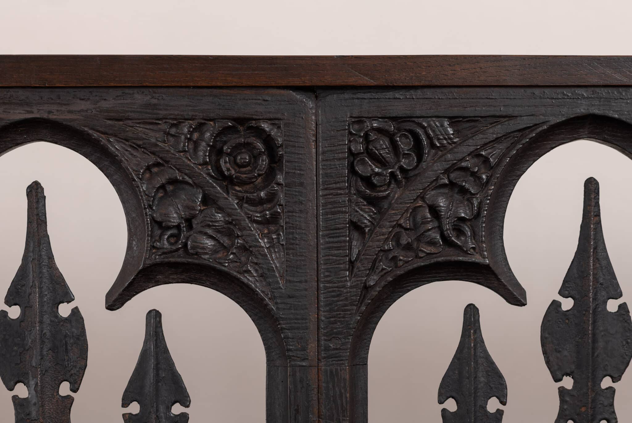 Four Early Tudor Oak and Wrought-Iron Traceried Screen Panels