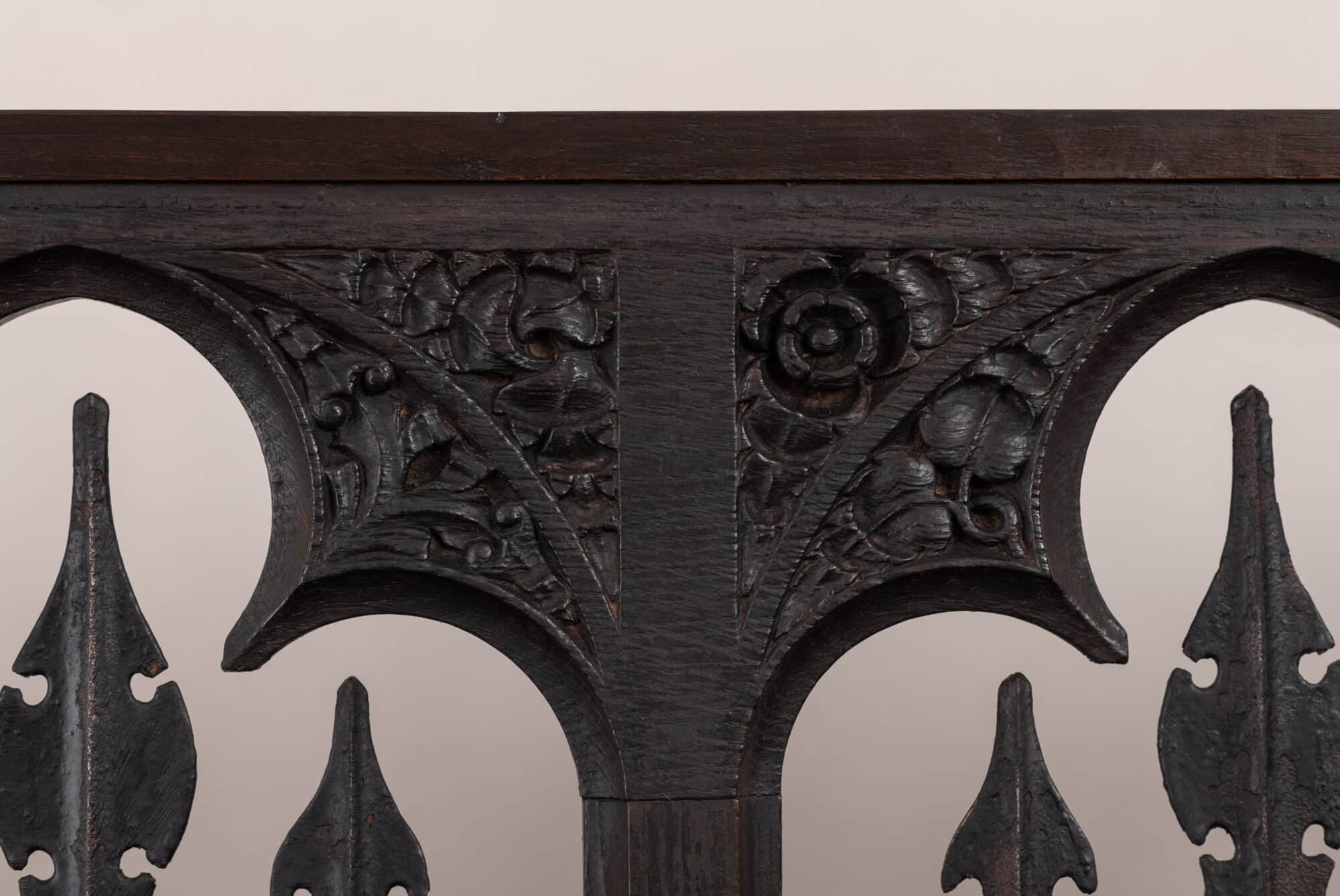 Four Early Tudor Oak and Wrought-Iron Traceried Screen Panels