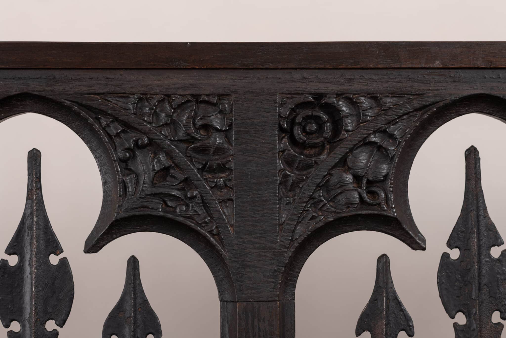 Four Early Tudor Oak and Wrought-Iron Traceried Screen Panels