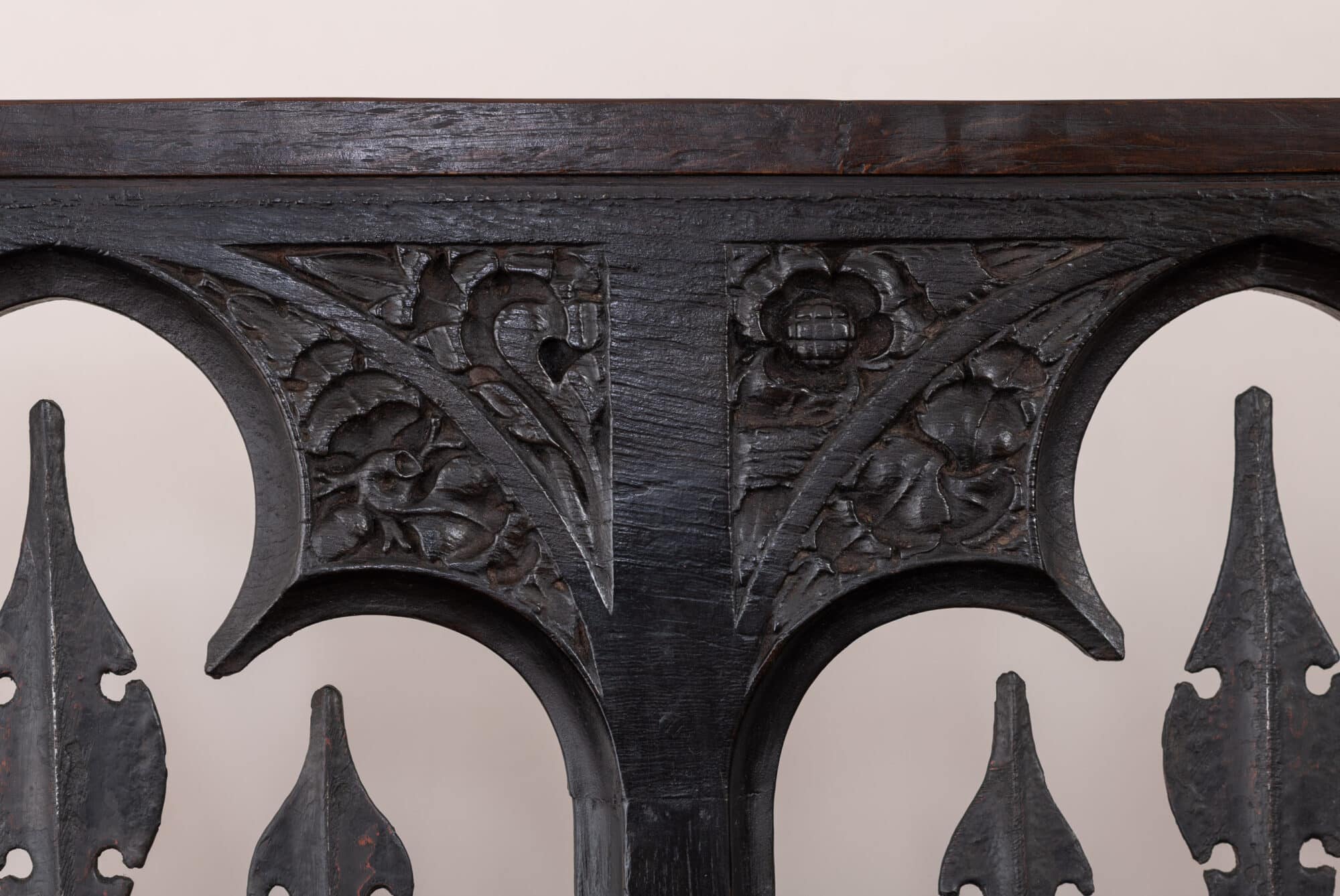 Four Early Tudor Oak and Wrought-Iron Traceried Screen Panels