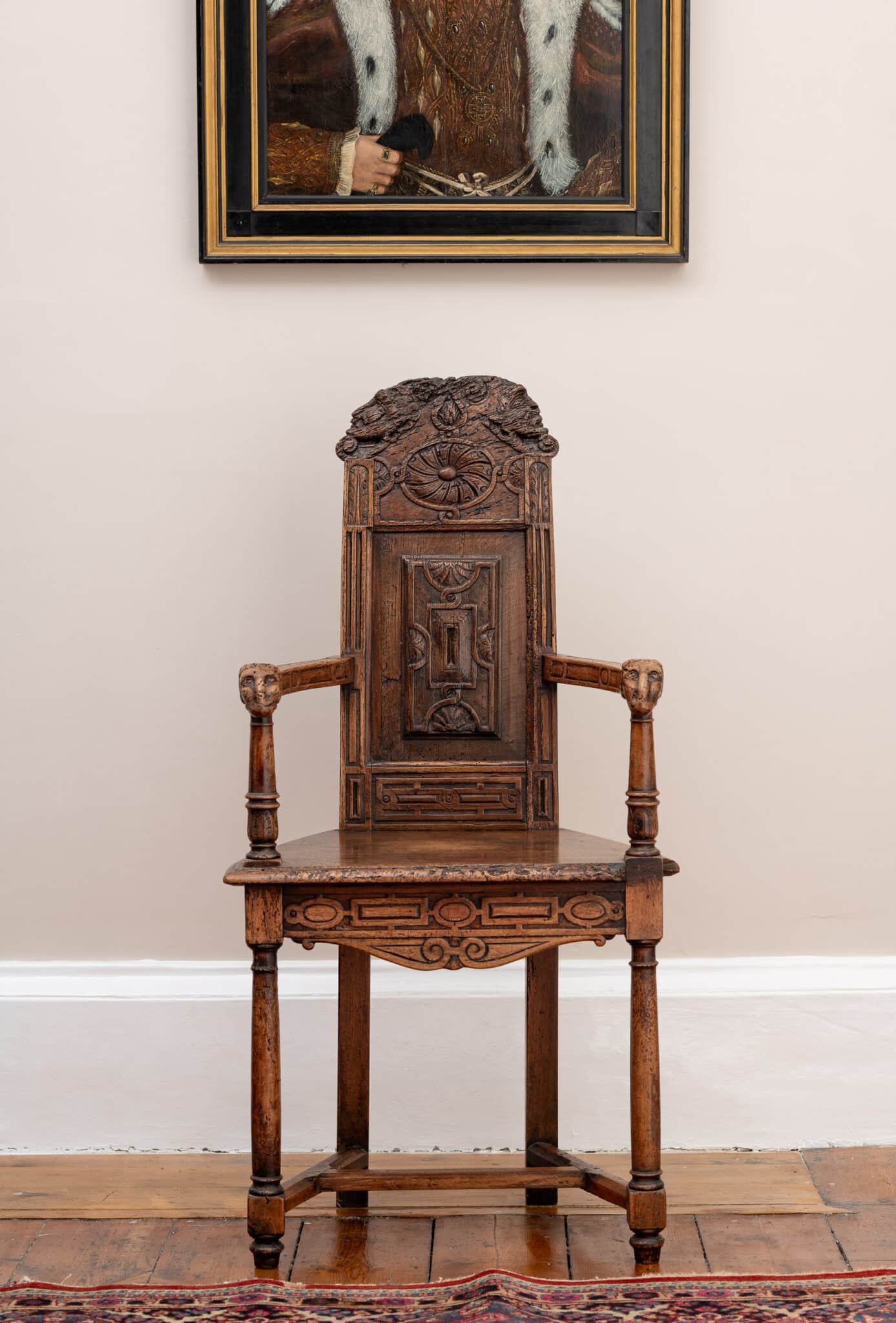 French Renaissance Walnut Caquetoire Armchair