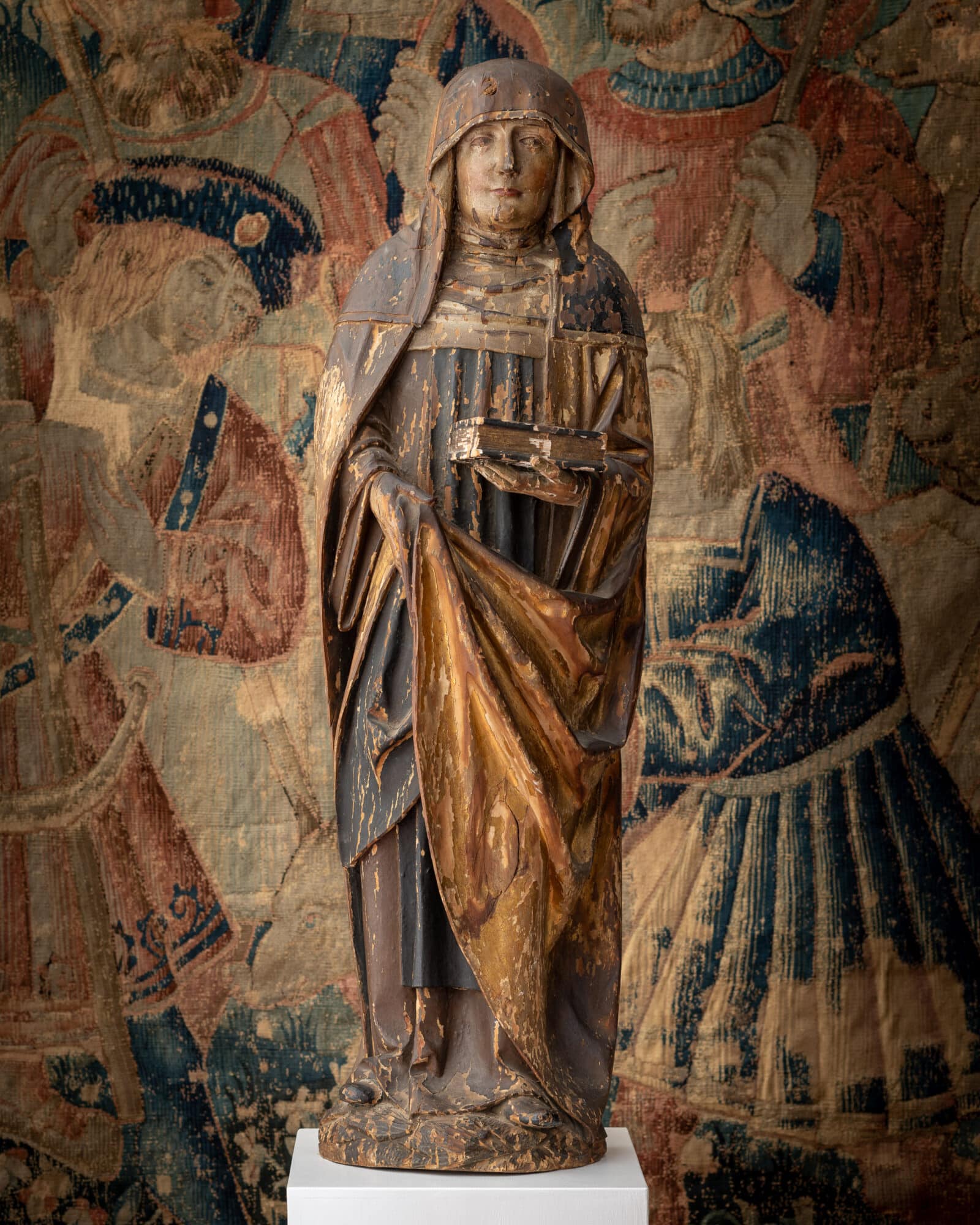 Late Gothic Limewood Figure of a Female Saint, probably St Anne