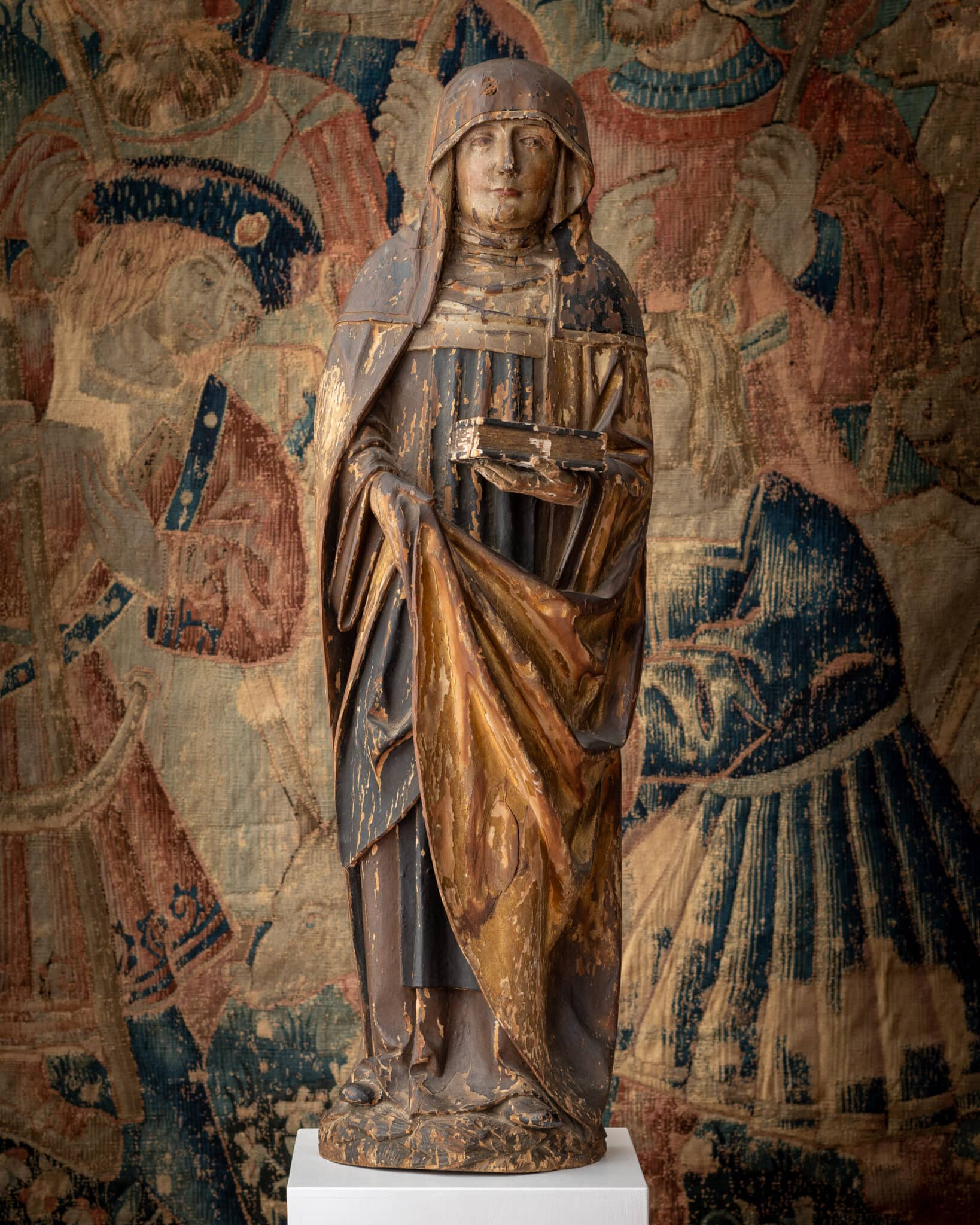 Late Gothic Limewood Figure of a Female Saint, probably St Anne