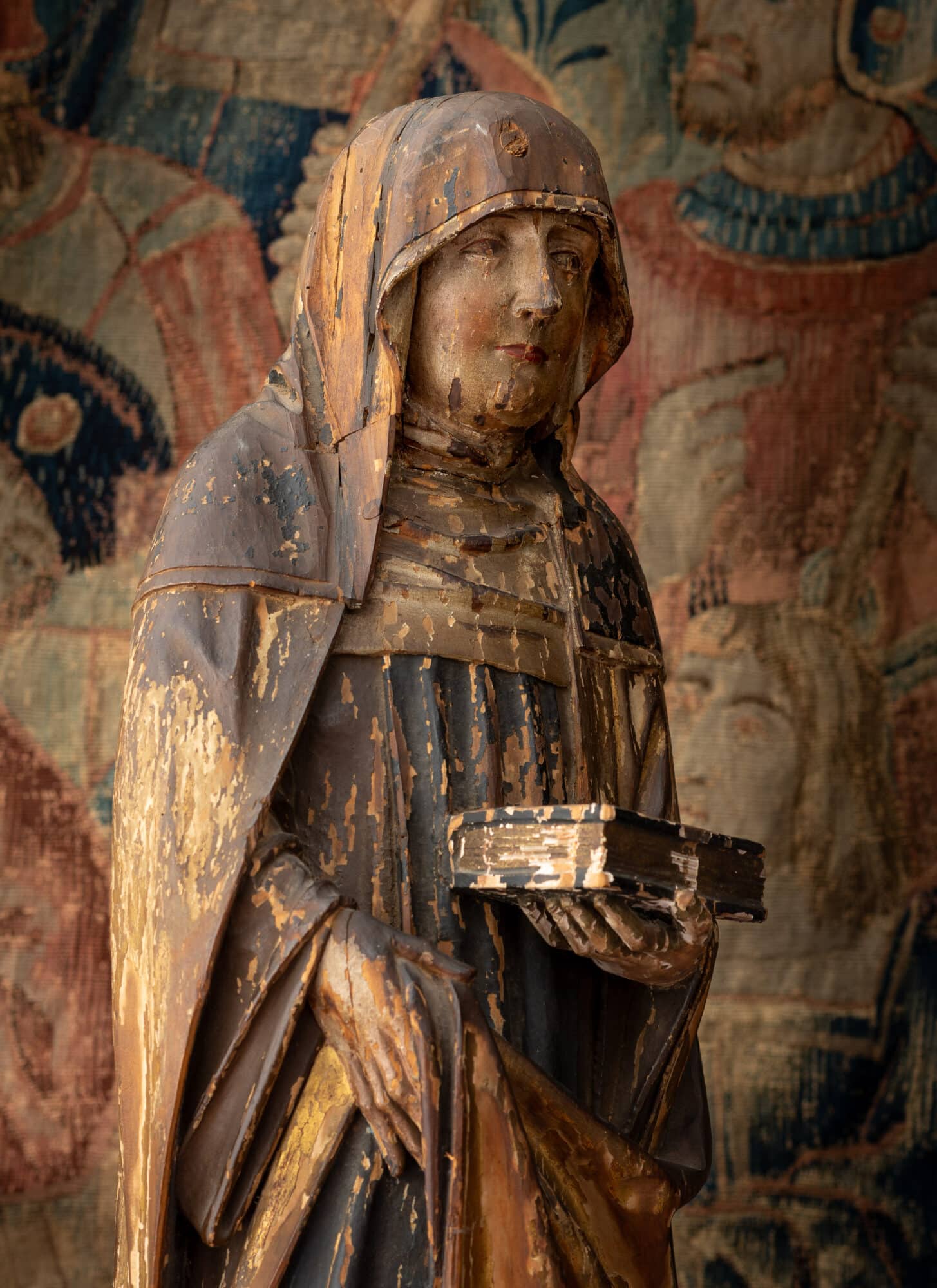 Late Gothic Limewood Figure of a Female Saint, probably St Anne