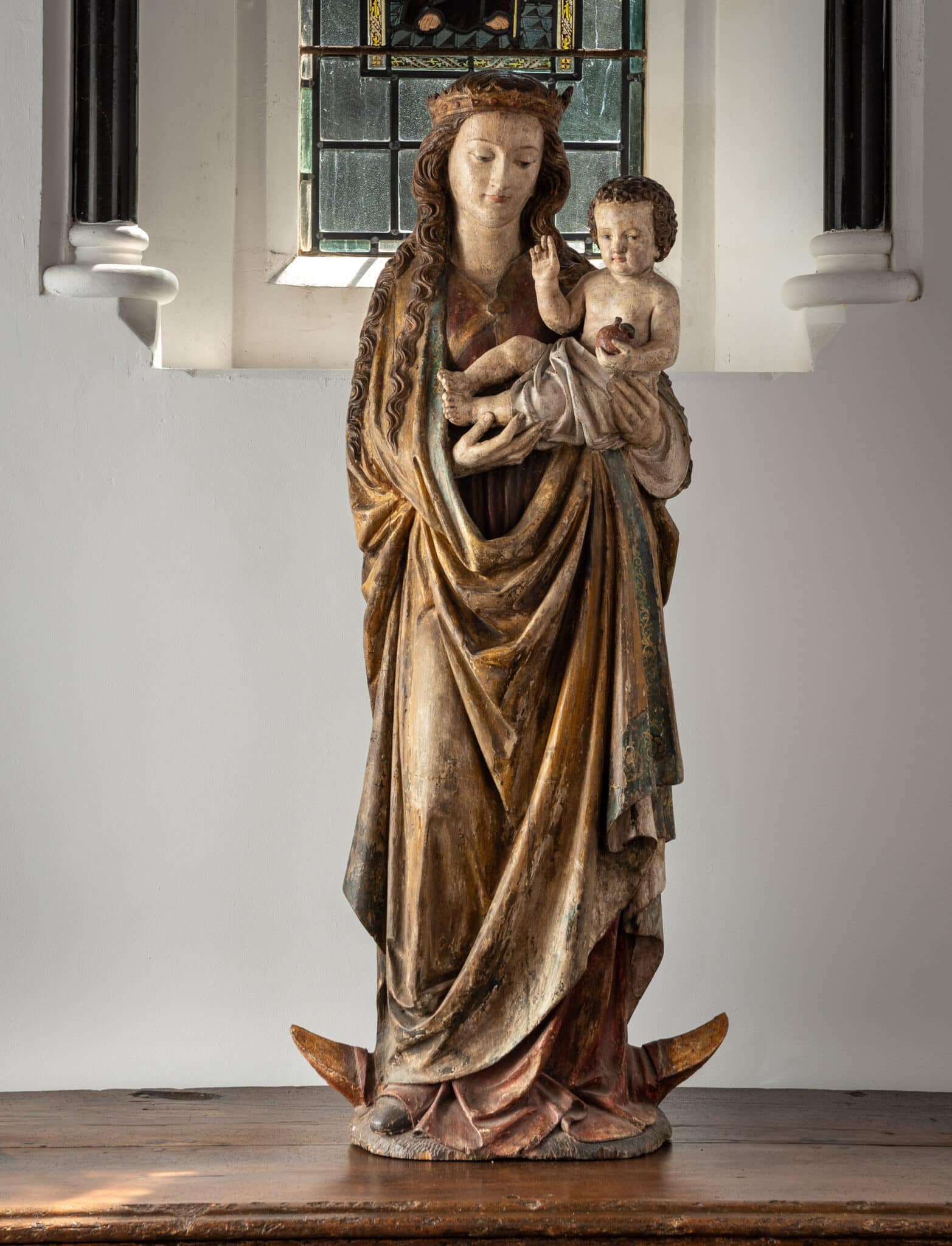 Late Gothic Limewood Sculpture of the Virgin and Child on the Crescent Moon