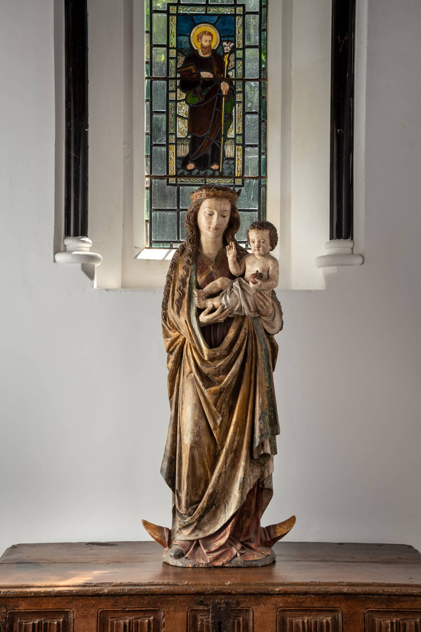 Late Gothic Limewood Sculpture of the Virgin and Child on the Crescent Moon