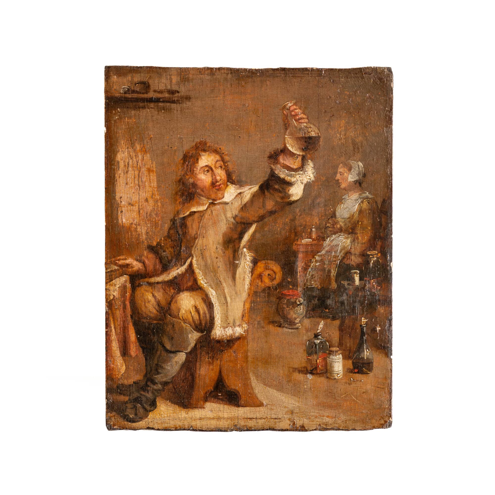 Flemish School, 17th Century An Alchemist or Physician Examining a Flask