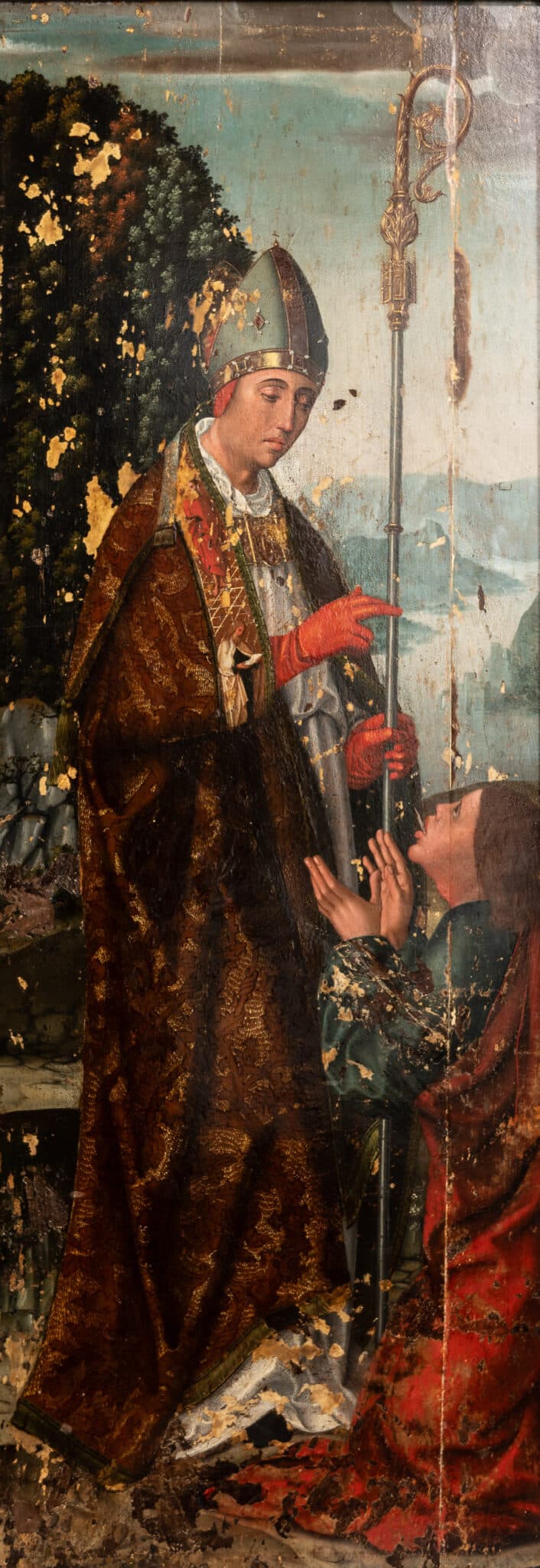 Netherlandish or Flemish School A Bishop Saint Blessing a Kneeling Youth (possibly Saint Blaise Healing the Choking Boy)