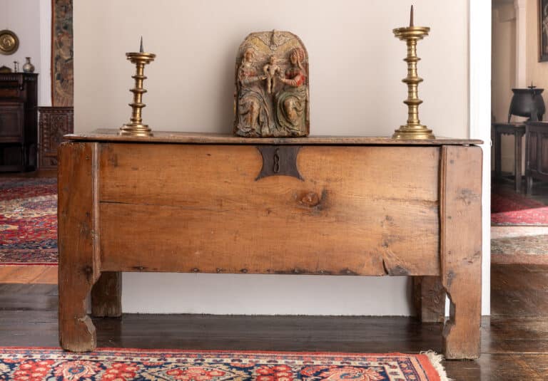 An Exceptional and Monumental Welsh Medieval Oak Boarded Chest Wales, probably Breconshire or Radnorshire / Black Mountains Circa 1500