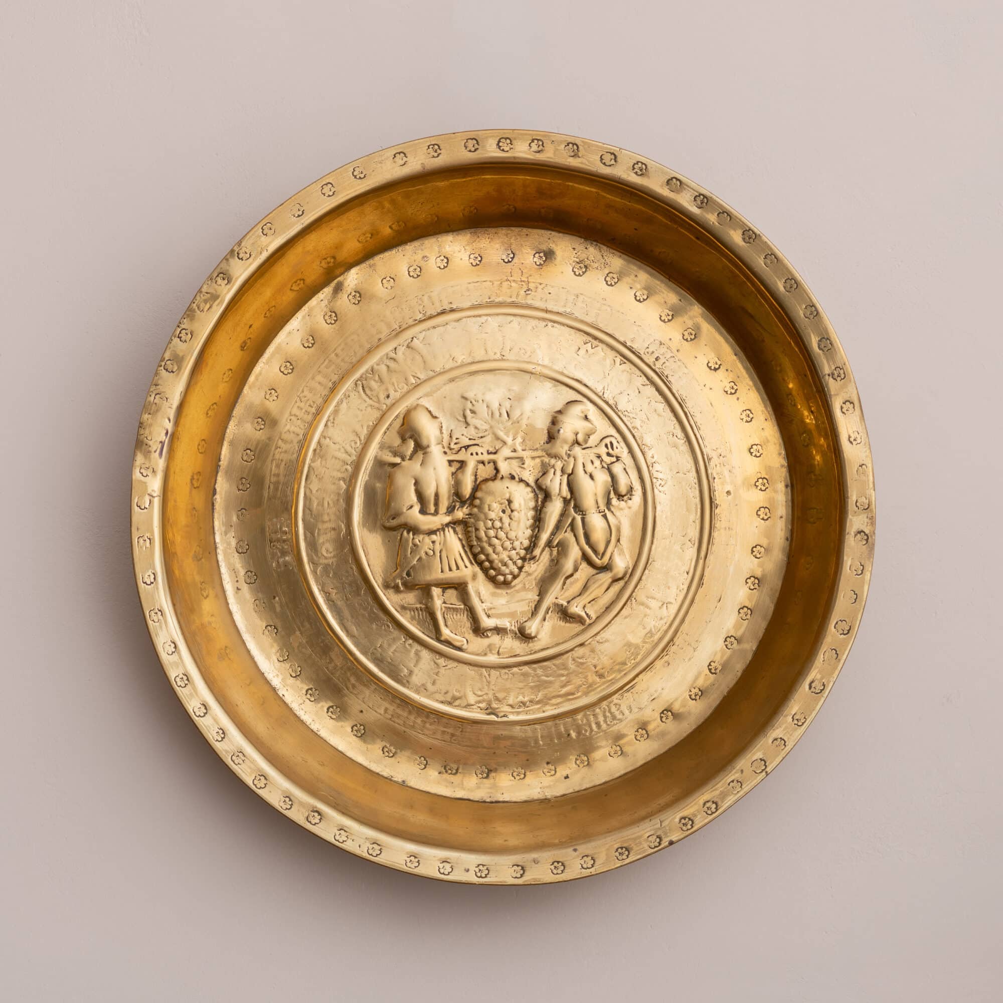 A Large South German Brass Basin Depicting the Spies of Canaan