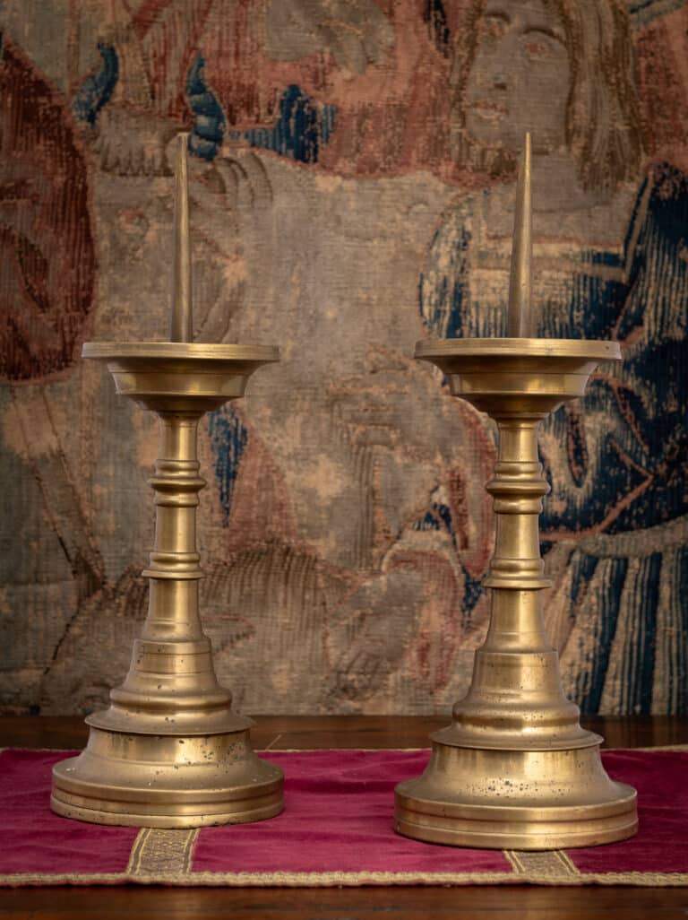 A Rare Pair of Late Gothic Brass Pricket Candlesticks South Netherlandish, probably Meuse Valley (Dinanderie) Circa 1500–1520