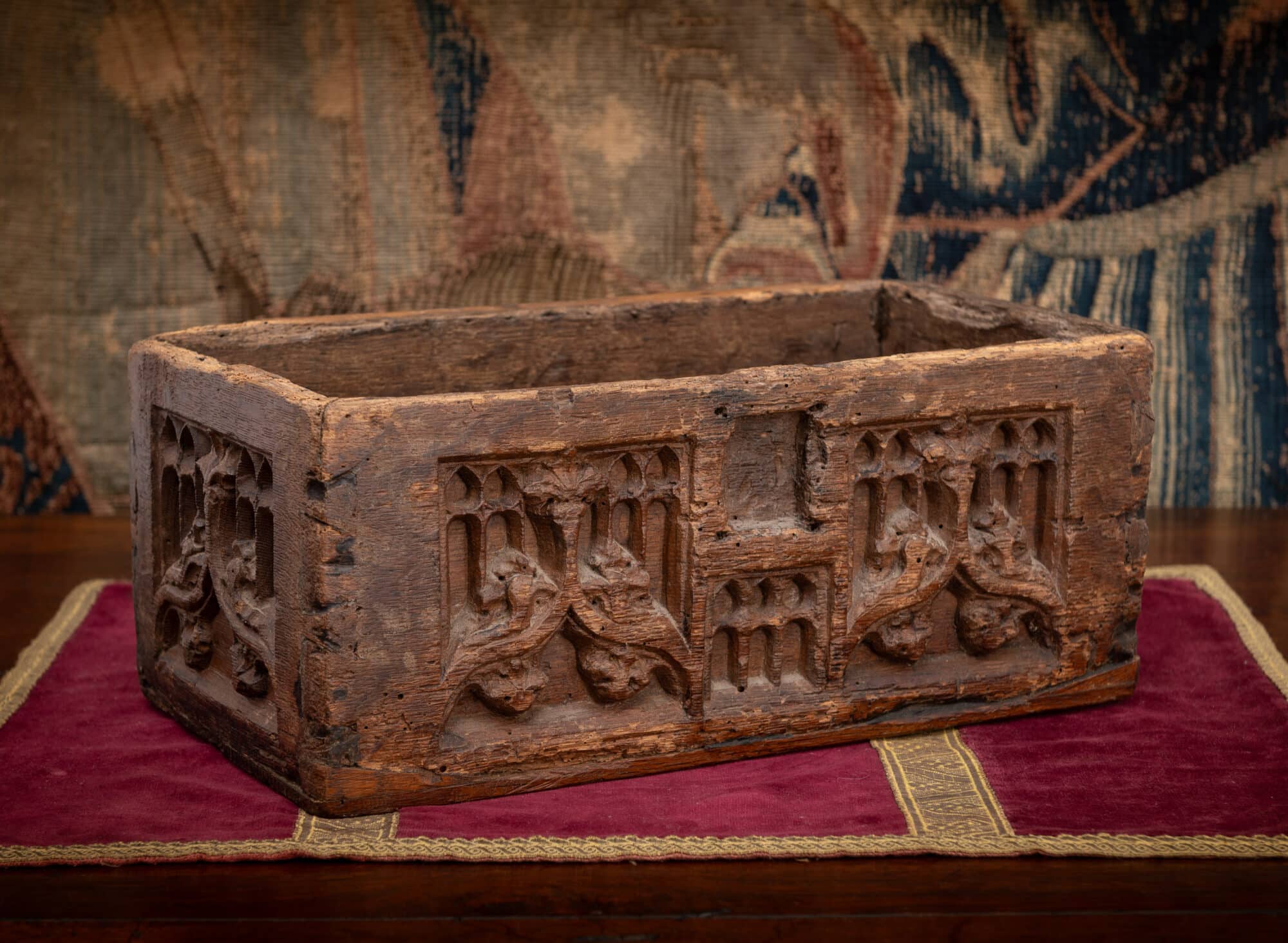A Rare French Gothic Carved Oak Coffret