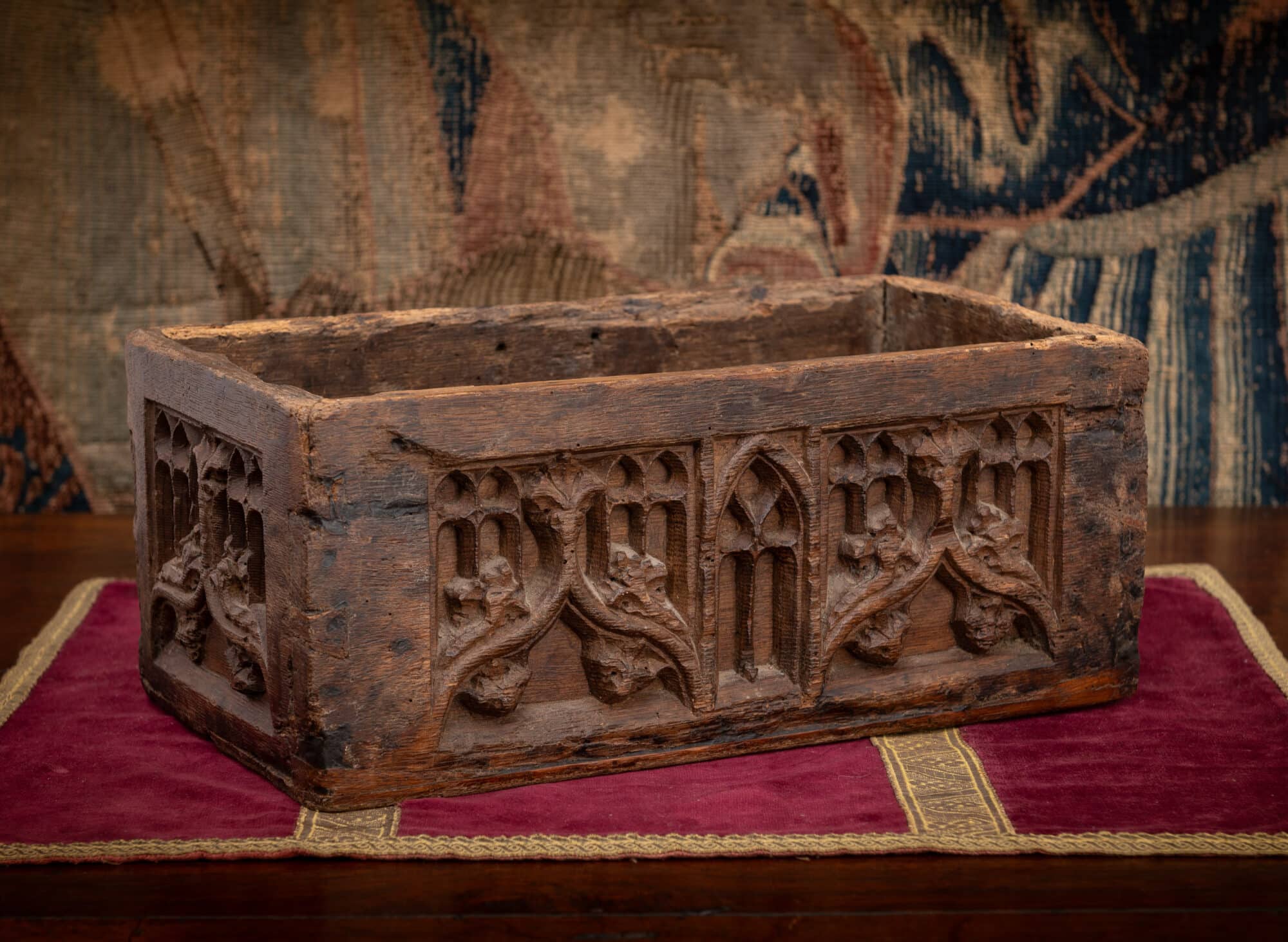 A Rare French Gothic Carved Oak Coffret