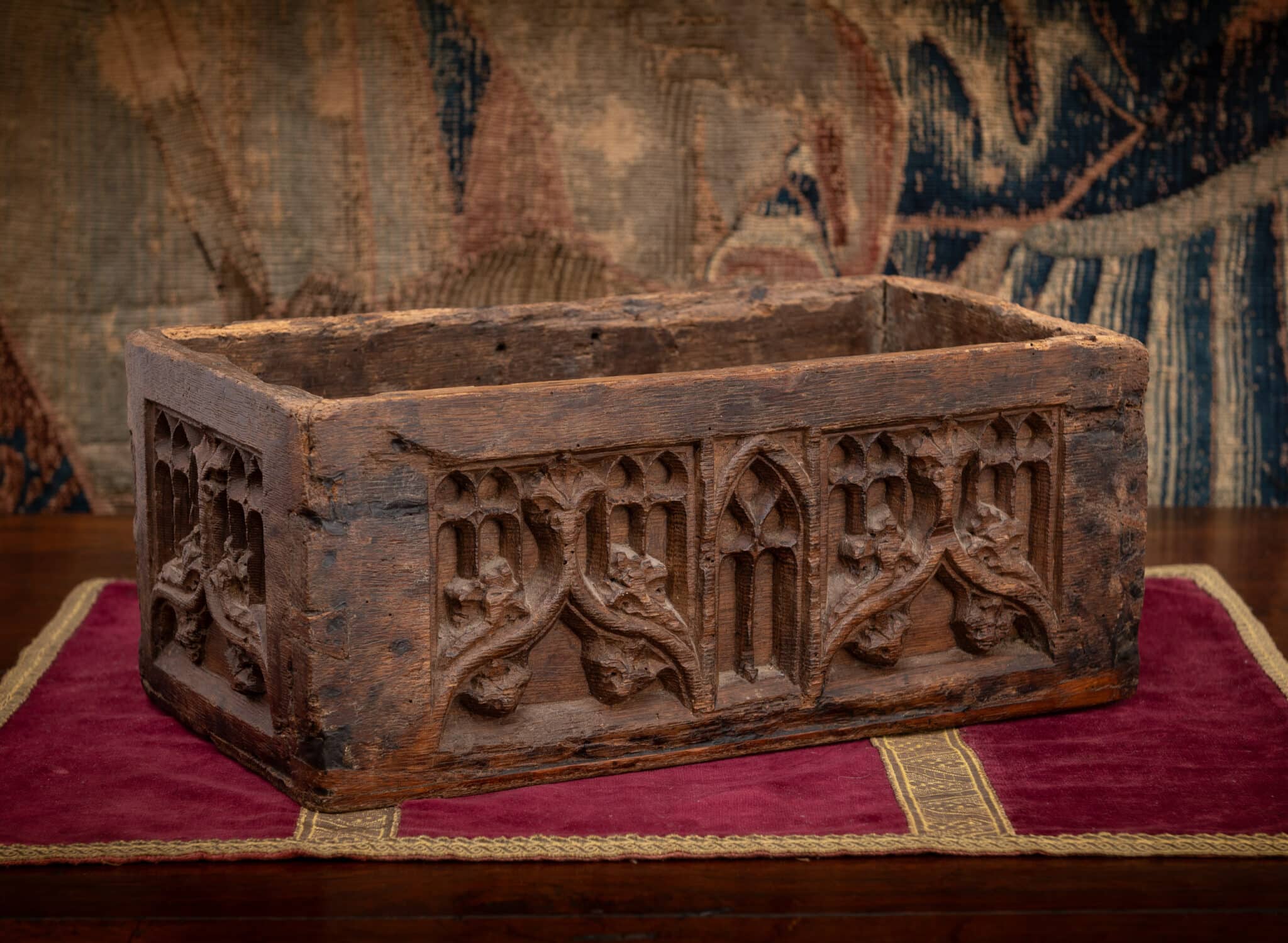 A Rare French Gothic Carved Oak Coffret