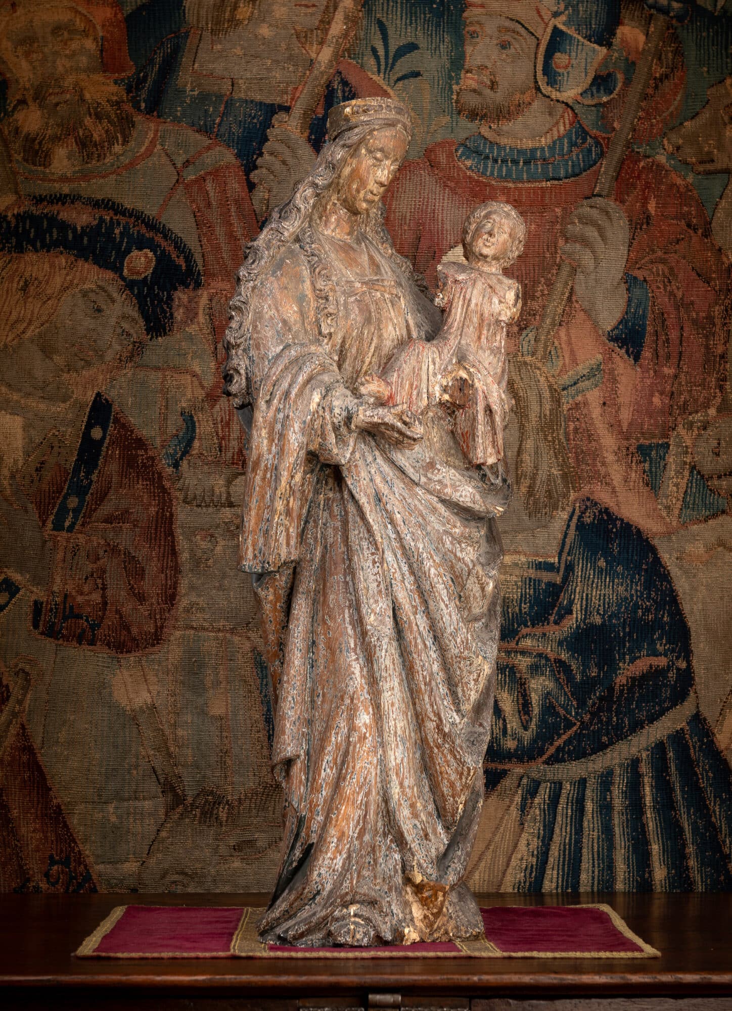 A Large Netherlandish Polychrome Oak Group of the Virgin and Child