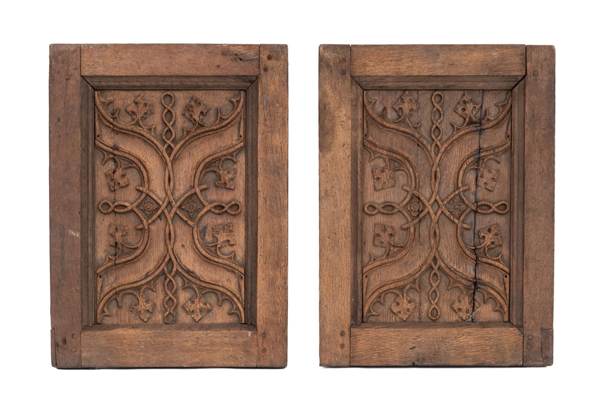 A Pair of Early 16th-Century Flemish Carved Oak Parchemin Panels