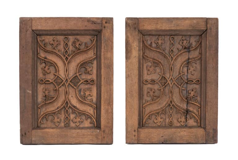 A Pair of Early 16th-Century Flemish Carved Oak Parchemin Panels Flanders, circa 1500–1520
