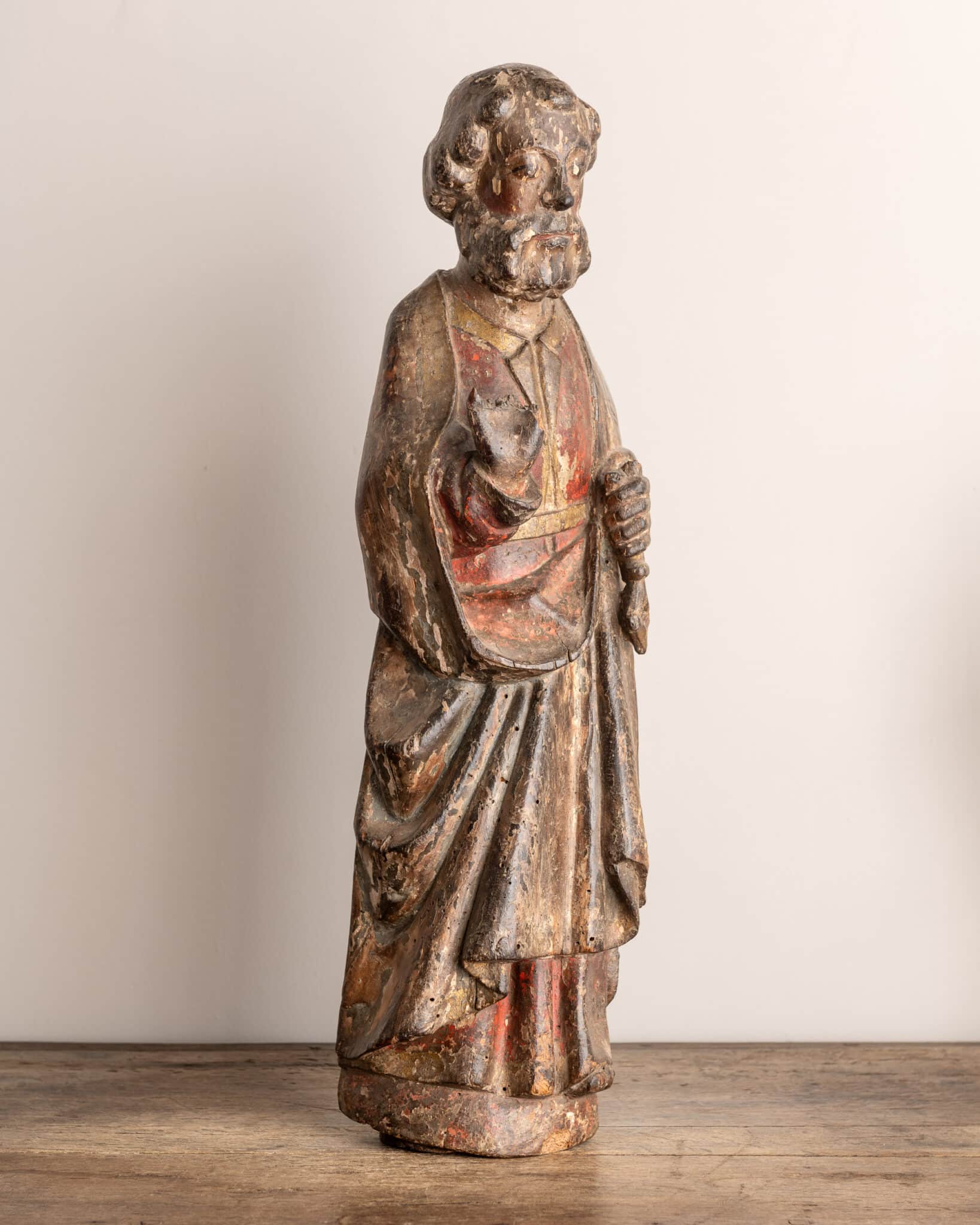 A Gothic Polychrome Walnut Figure of Saint Peter,