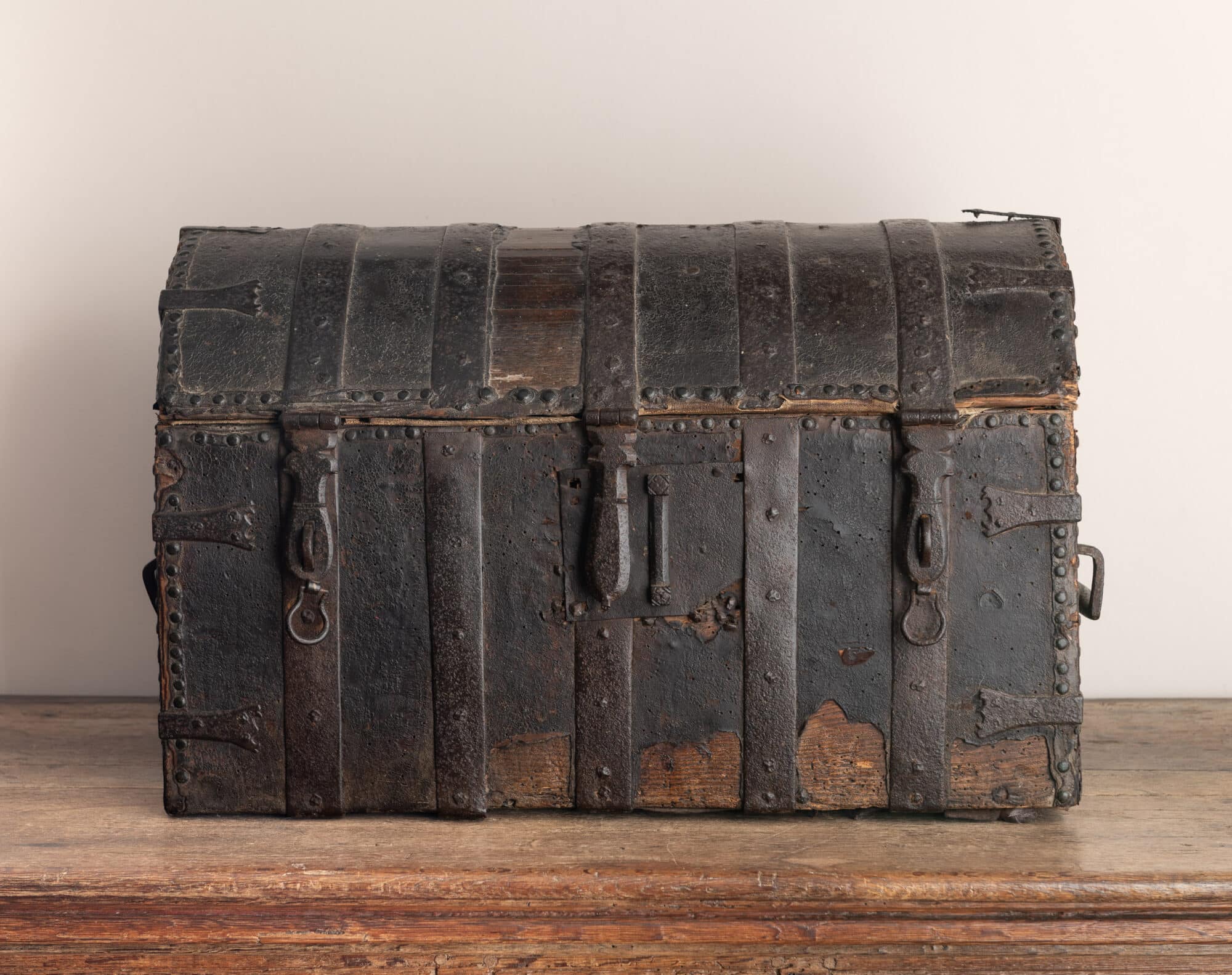 Late Medieval Leather-Covered and Iron-Bound Domed Standard