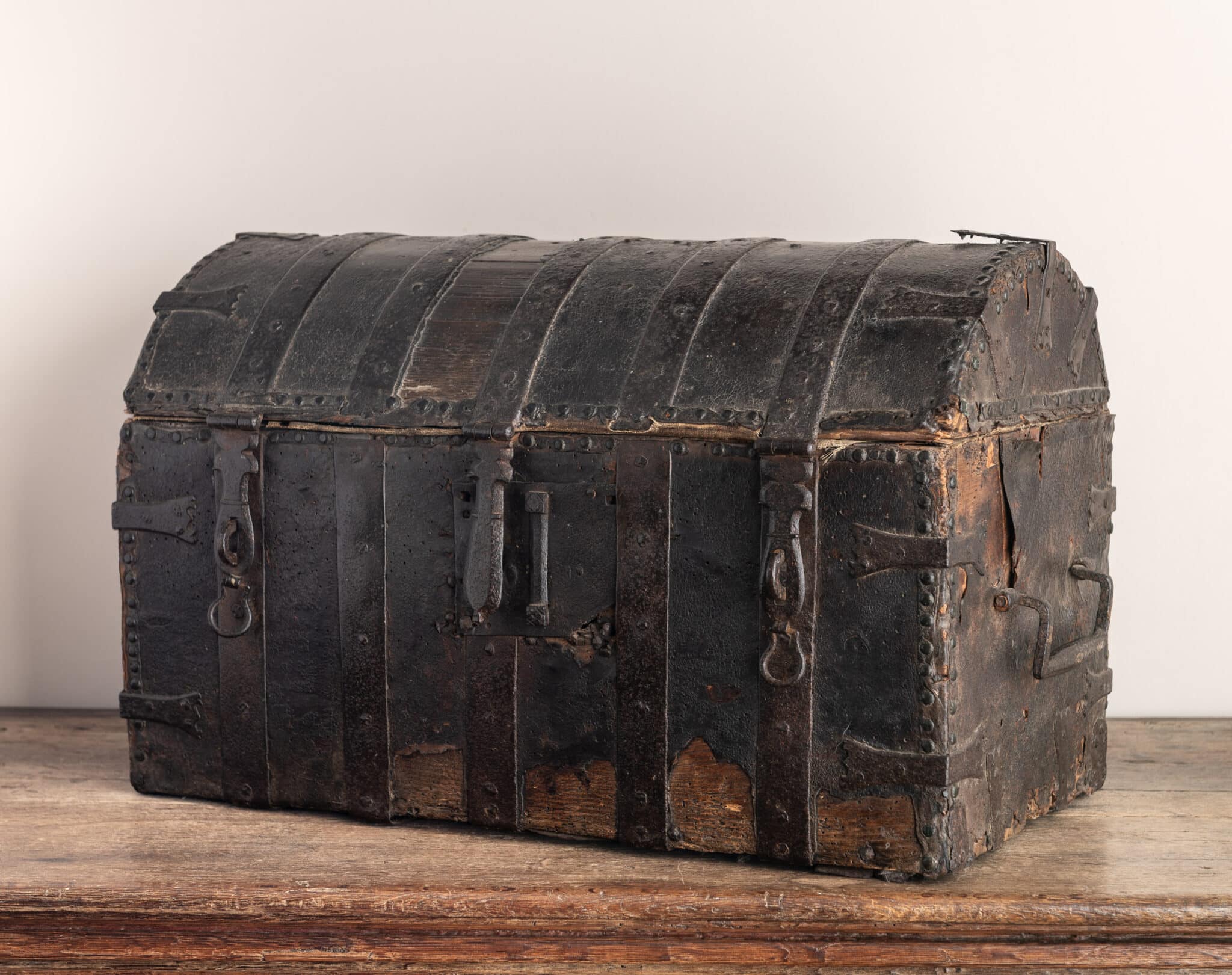 Late Medieval Leather-Covered and Iron-Bound Domed Standard