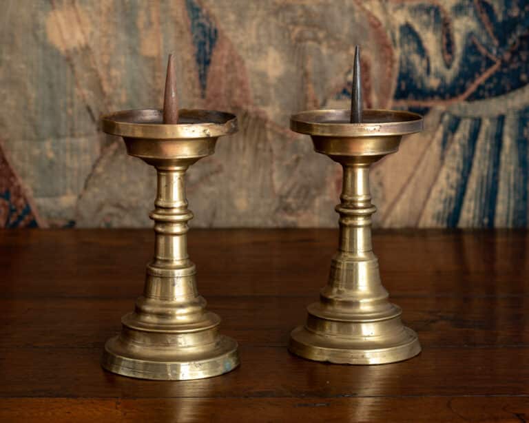 A Pair of Late Gothic Brass Pricket Candlesticks South Netherlandish, Meuse Valley, probably Dinant Late 15th century, circa 1480–1500