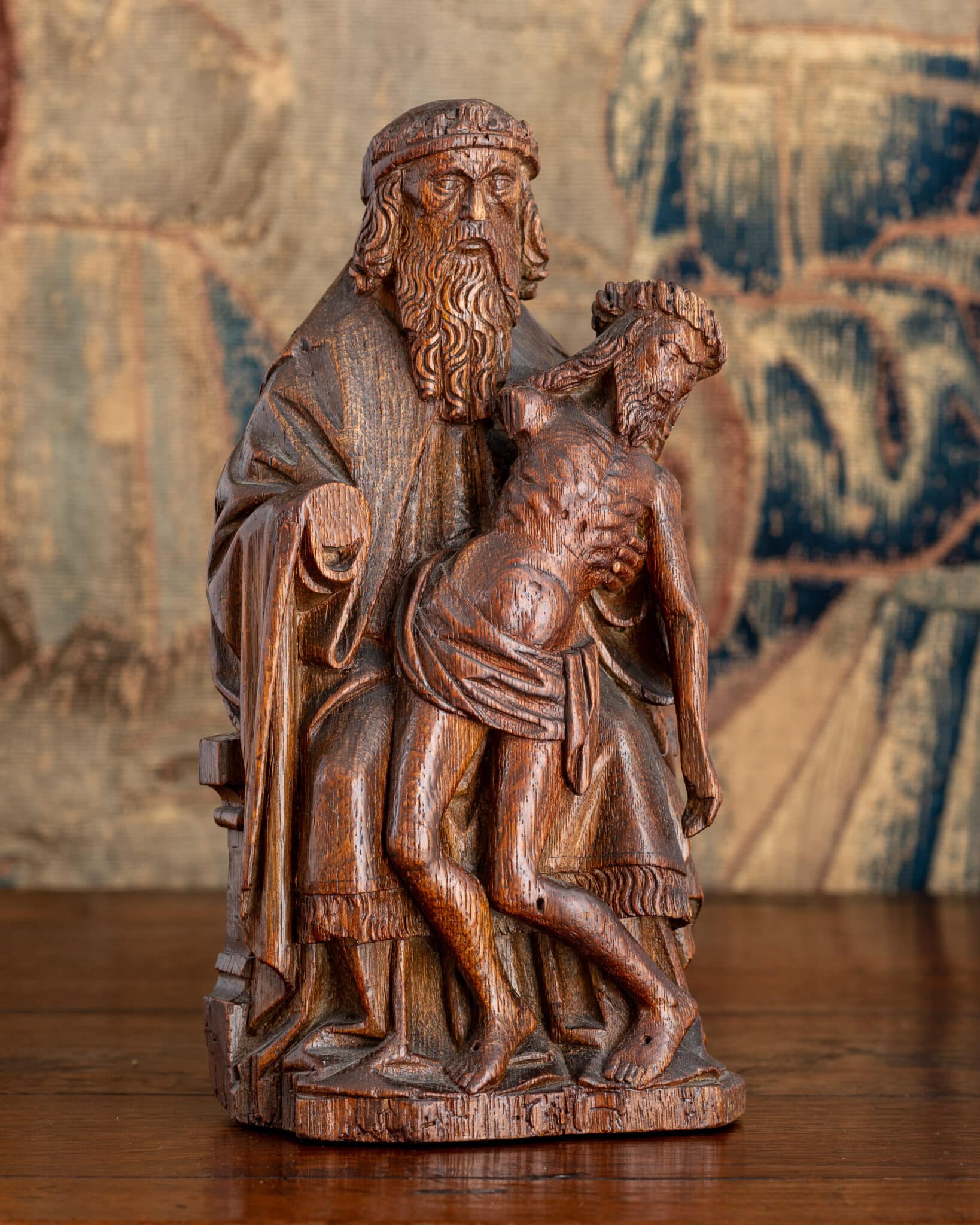 Late Gothic Netherlandish Oak Group of God the Father Supporting the Dead Christ