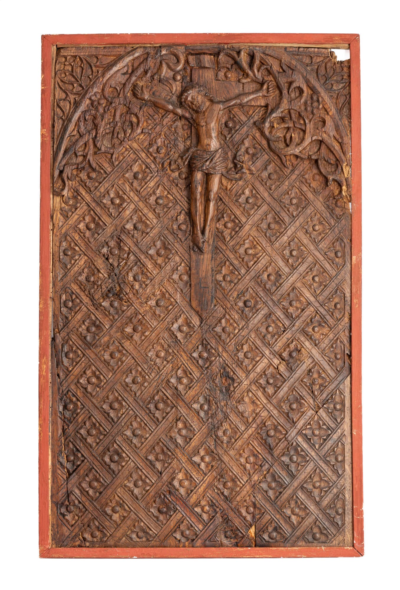 A Large Gothic Oak Panel Depicting the Crucifixion