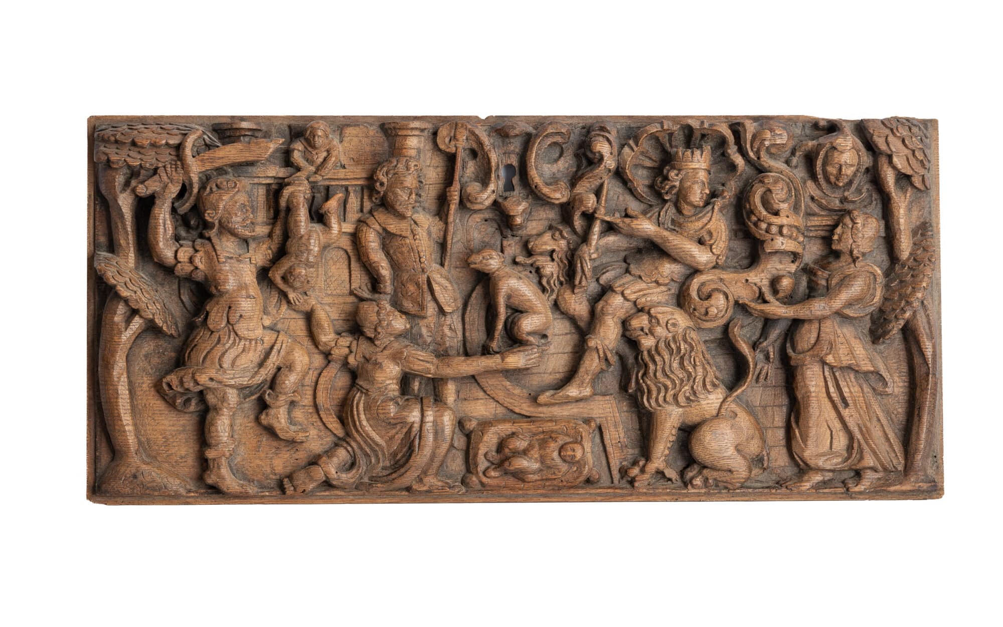 A Renaissance Carved Oak Panel Depicting the Judgement of Solomon